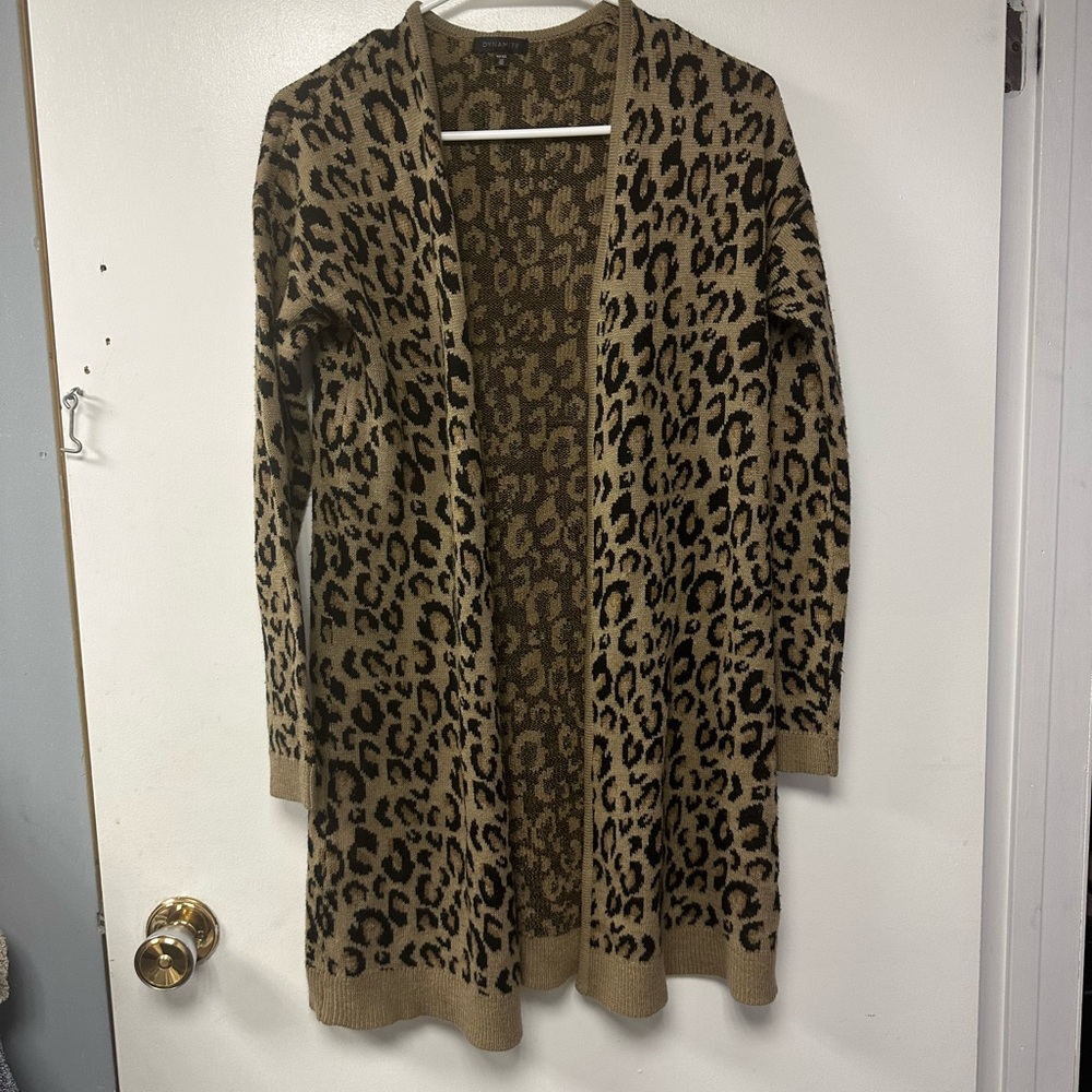 Leopard Print Open Front Cardigan Sweater